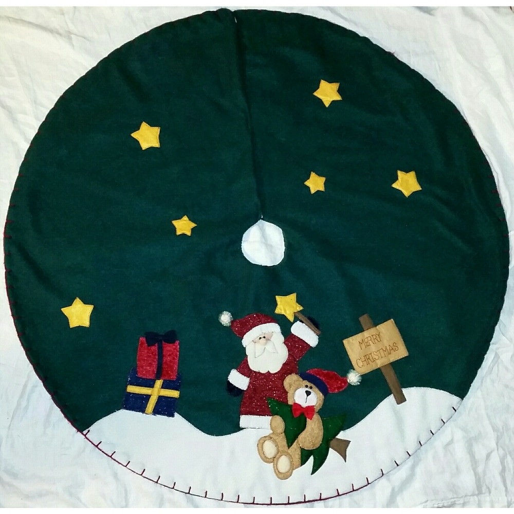 Santa's Best Christmas TREE SKIRT Santa Teddy Bear 42" Diameter